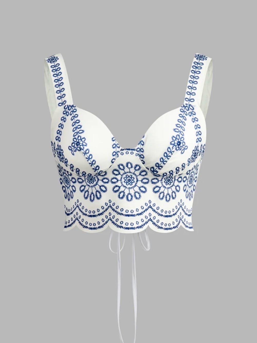 Commense NWT 2 Piece Set Maxi w/lace up top w/padding. White w/Blue floral Small - Picture 2 of 9